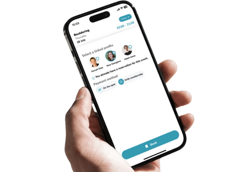Pantalla de la app para reservar una clase de fitness